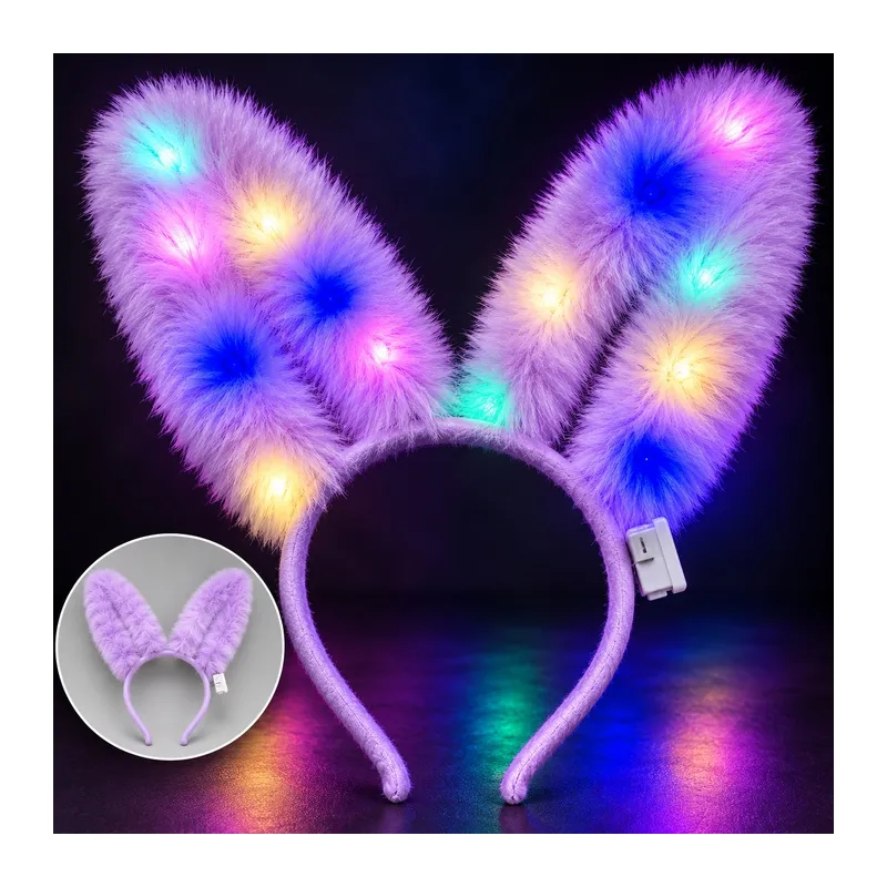 3 Modlu LED Işıklı Peluş Tavşan Kulağı Lila Renk