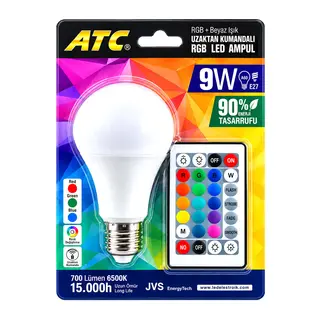 Kumandalı - Rgb 9W=60W - E27 Led Ampul 700LM 15000 Saat Ömür