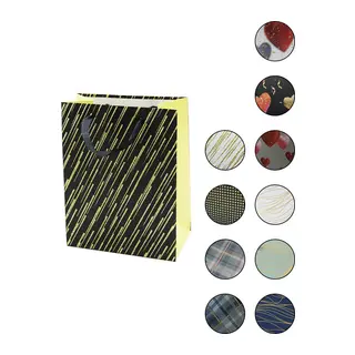 12 Adet KÜÇÜK=18 X 23X 10CM Hediyelik Karton Çanta Renkli Desenli Simli - Simsiz Kurdela - İp Kulp
