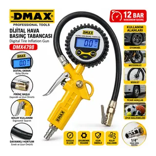 Dijital Hava Ölçme - Lastik Şişirme Tabancası 12 Bar Basınçlı - 1/4 Rekor DMX-4798