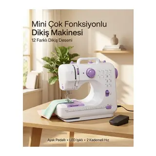 Çok Fonksiyonlu Mini Dikiş Makinesi 12 Dikiş Seçenekli 2 Kademeli Hız Ayarlı