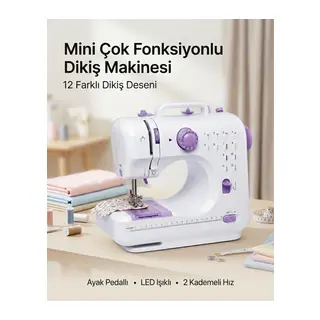 Ev Tipi Mini Dikiş Makinesi Ayak Pedallı LED Aydınlatmalı 12 Farklı Dikiş Desenli