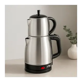 2in1 Çaycı & Kettle Elektrikli Çay Makinesi 1.7L + 0.7L Çelik