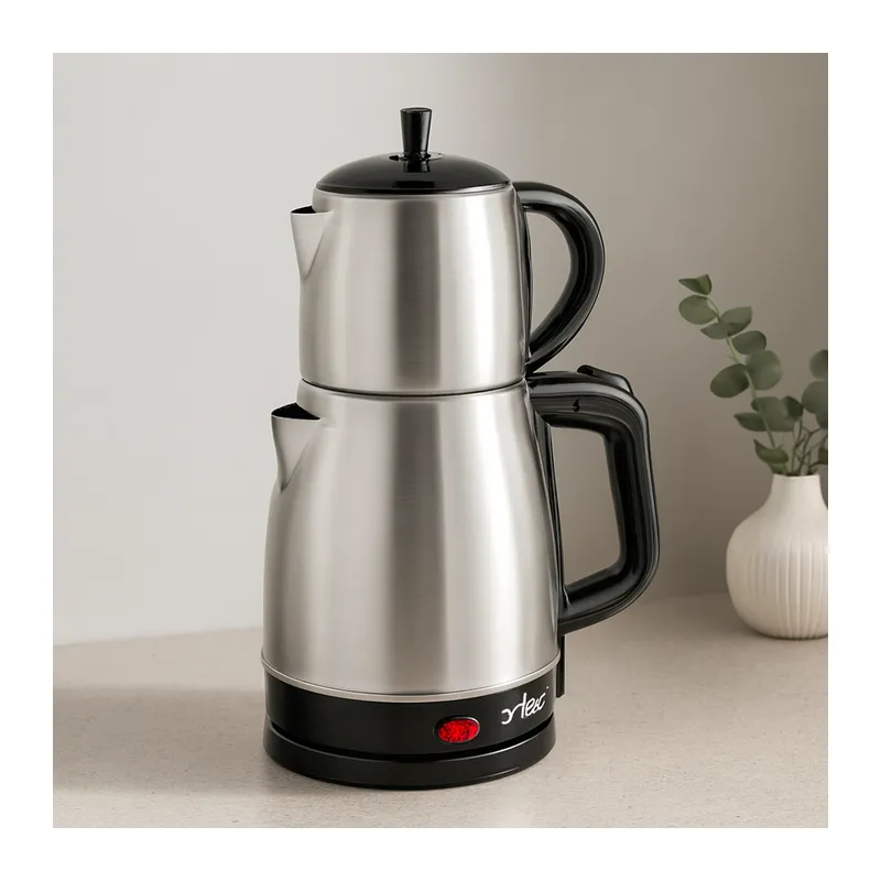 2in1 Çaycı & Kettle Elektrikli Çay Makinesi 1.7L + 0.7L Çelik