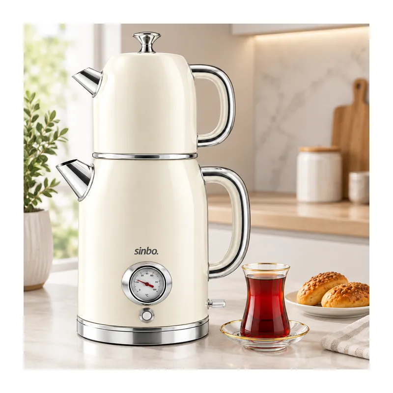 Elektrikli Retro Çay Seti 1600W Cam Demlik 1.8L+1L Derece Göstergeli