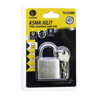 Kısa kancalı 32mm çelik asma kilit gri
