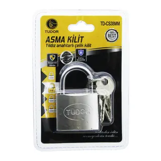 Çelik Asma Kilit 38mm Kısa Kanca Yıldız ve Çivi Anahtarlı
