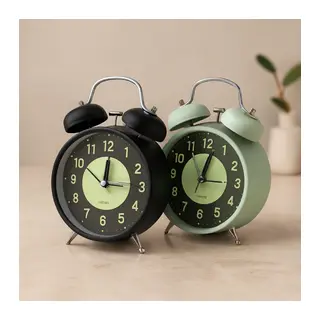 Twin Bell Metal Masa Çalar Saat 11 cm – Pilli, Işıklı, Fosforlu