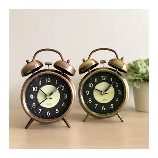 Yuvarlak Metal Çalar Saat 10 cm - Pilli Işıklı Fosforlu