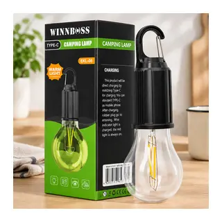USB Şarjlı Rustik Kamp Lambası - 3 Kademe, Mandallı Askılı