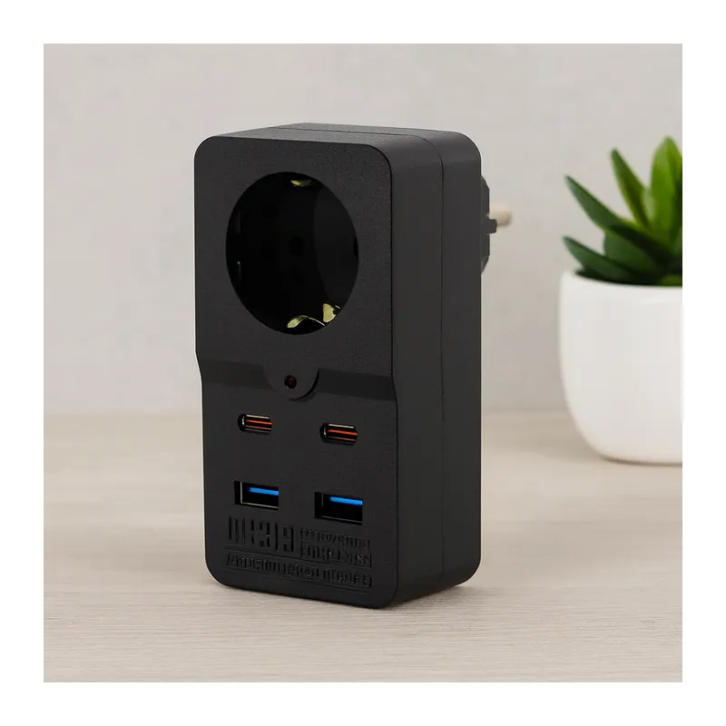 Termal Akım Korumalı Duvar Prizi 1 Priz 2 USB 2 Type-C Siyah