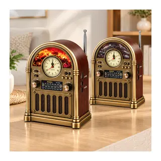 Saatli Retro Şömine Radyo Hoparlör - Bluetooth USB Type-C