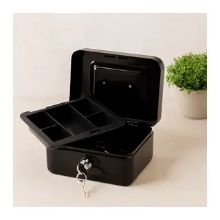 Anahtarlı Metal Para Kutusu 15x12x8 cm - 6 Bölmeli Taşıma Kulplu