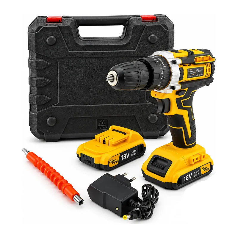 Sarı 1850 Rpm Stanlıy-cordless 18W Şarjlı Matkap Seti Çantalı Yedek Batarya ATS1402