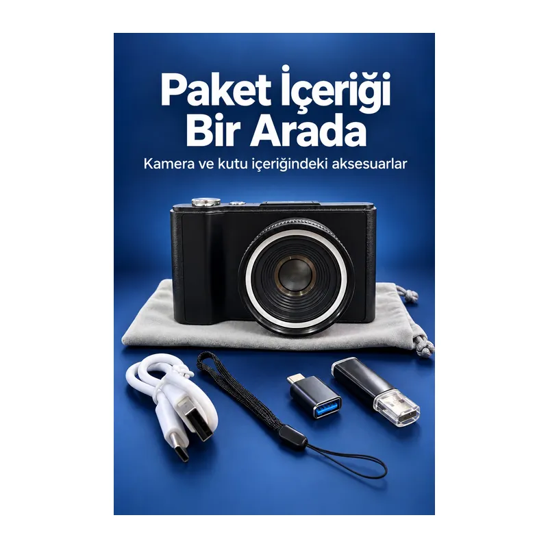 3 İnç Ekranlı Vlog Kamerası Type C Şarjlı Dijital Fotoğraf Makinesi