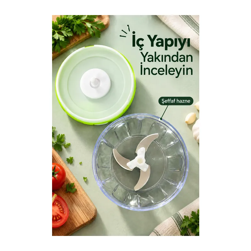 İpli Rondo Yeşil Kapaklı Şeffaf Hazneli Sebze Doğrayıcı