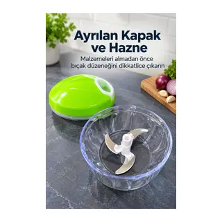 Üç Bıçaklı Sebze Doğrayıcı Ayrılabilir Kapaklı Şeffaf Hazneli