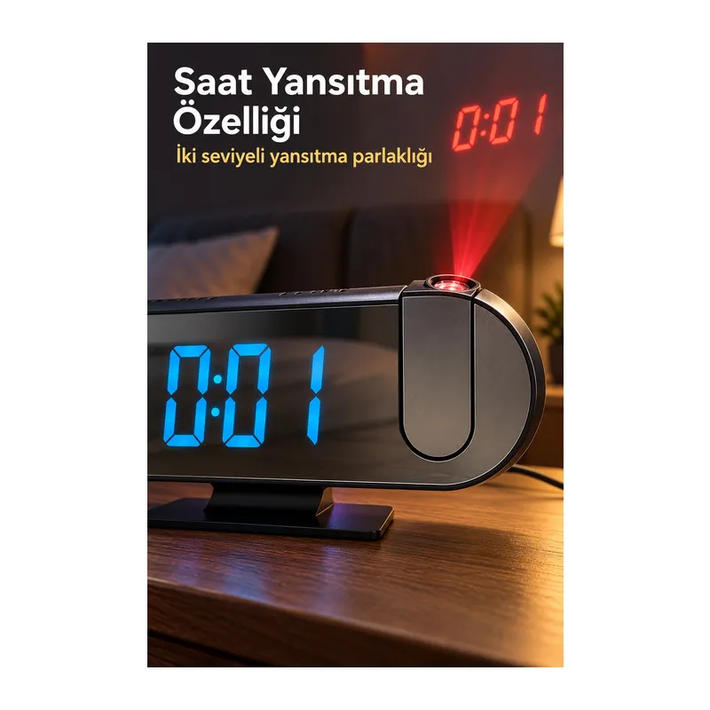 Projeksiyonlu Dijital Masa Saati Alarm ve Sıcaklık Göstergeli