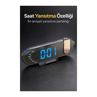 Projeksiyonlu Çalar Saat Renkli Ortam Işığı ve LED Ekranlı