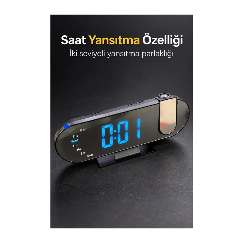 Projeksiyonlu Çalar Saat Renkli Ortam Işığı ve LED Ekranlı