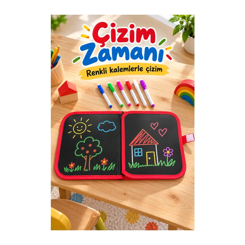 Renkli Kalemli Siyah Sayfalı Desenli Çizim Kitabı