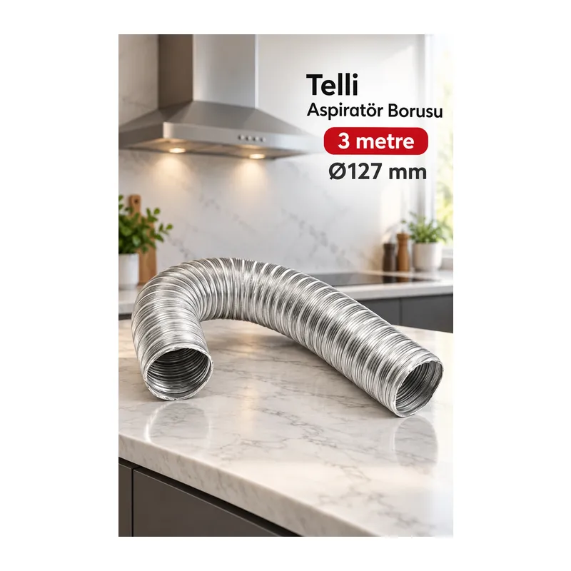 Gümüş Renkli Telli Aspiratör Borusu 3 Metre