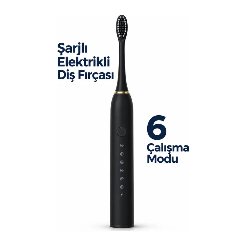Siyah Şarjlı Elektrikli Diş Fırçası 6 Modlu