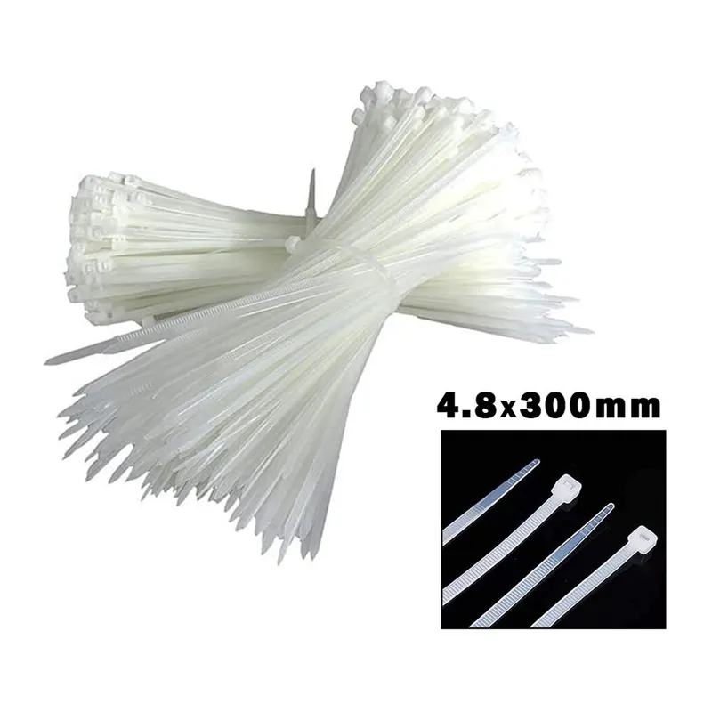 Beyaz 4.8X300MM Plastik Cırt Kelepçe 100PCS
