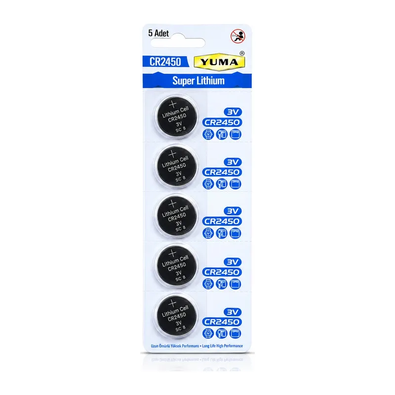 CR2450 Süper Lityum 3V 5’li Kart Düğme Pil