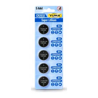 CR2032 Süper Lityum 3V 5’li Kart Düğme Pil