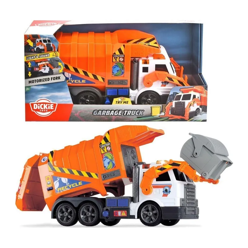 203308369 Dickie Garbage Truck free wheel light sound B/O lifting fork wt