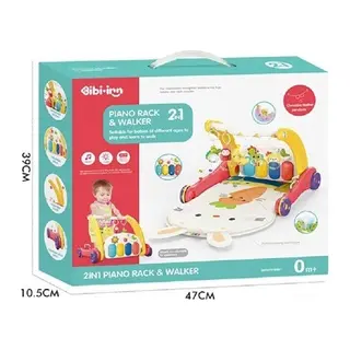 BIB6016- Vardem Piyanolu Bebek Yürüteci ve Tavşan Desenli Kırmızı Oyun Halısı 2 in 1