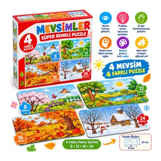 2488 Mevsimler Süper Renkli Puzzle 4LÜ