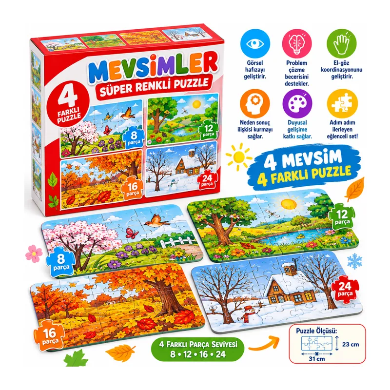 2488 Mevsimler Süper Renkli Puzzle 4LÜ