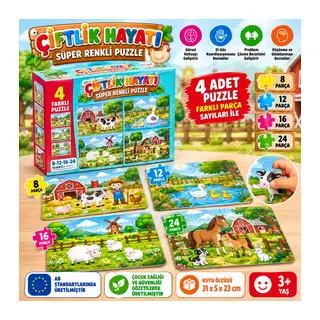 3222 Çiftlik Süper Renkli Puzzle 4LÜ