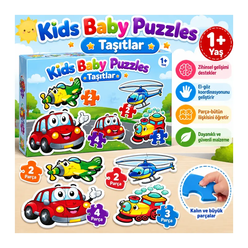 LCBYB00 Kids Baby Puzzles - Taşıtlar / 2+2+3+4 Parça Puzzle / +1 yaş