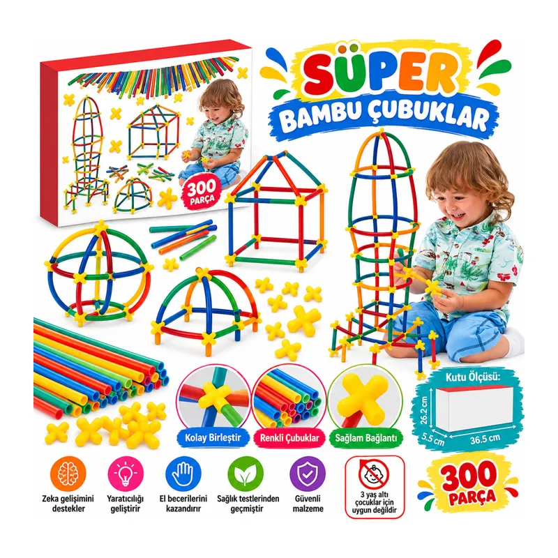 03462 Süper Bambu Çubuklar - 300 Parça / +3 yaş