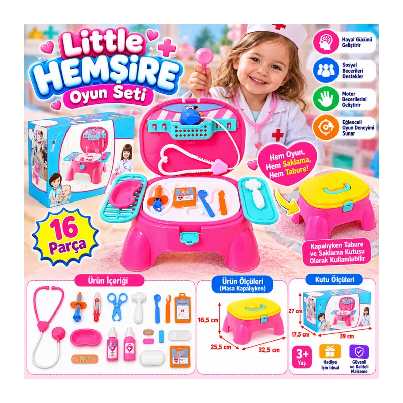 573 NURSE OYUN TABURESİ DOKTOR SET KIZ(Ürün oyuncaktır)