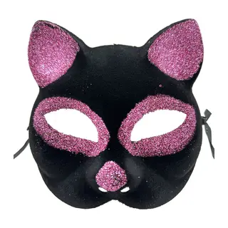 Siyah Renk Pembe Simli Süet Kedi Maskesi 18x14 cm