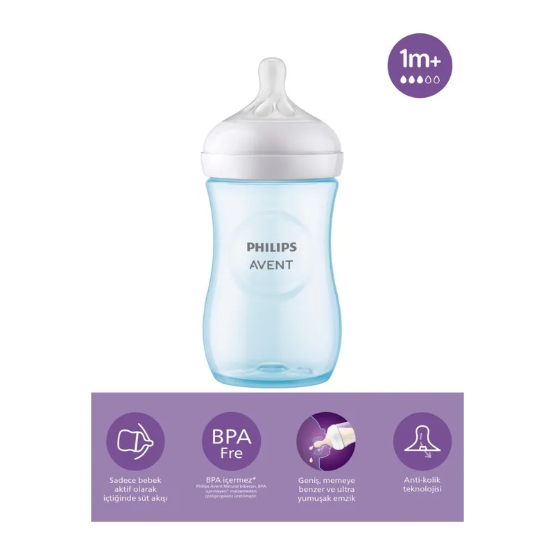 Doğal Tepkili Natural Response PP Biberon 260 ml 1+ Ay Mavi