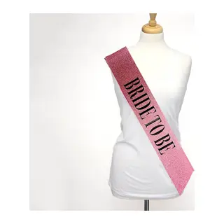 Pembe Üzeri Siyah Kalın Bride To Be Yazılı Simli Işıltılı Kuşak Kemer 10x80 cm