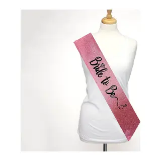 Pembe Üzeri Siyah İtalik Alyanslı Bride To Be Yazılı Simli Işıltılı Kuşak Kemer 10x80 cm