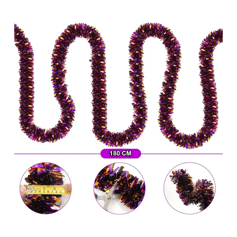 Mor Turuncu Renk 4 cm Genişlik Garland Çift Renk Sim Süs 180 cm