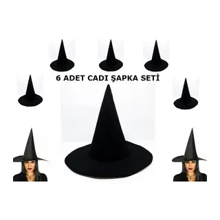 Siyah Cadı Şapkası Keçe Yetişkin Boy 6 Adet