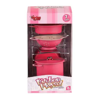 ATF-683G-6 Raflı Pembe Tencere Tava Seti 7 Parça NessiWorld