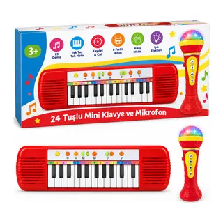 24 Tuşlu Elektronik Mikrofonlu Işıklı Org Seti Kırmızı