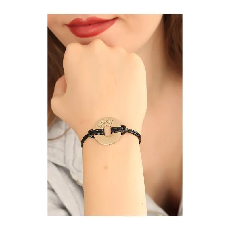 LOVE (Aşık) Siyah Deri İpli Unisex Mood Bileklik