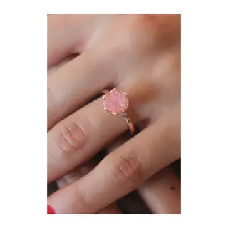 Pembe Lotus Çiçek Figür Gold Renk Kadın Yüzük