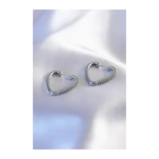 Gümüş Renk Zirkon Taşlı Kalp Model Kadın Küpe