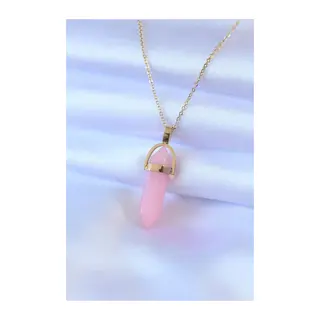 316L Çelik Gold Renk Kristal Pembe Taş Model Kadın kolye
